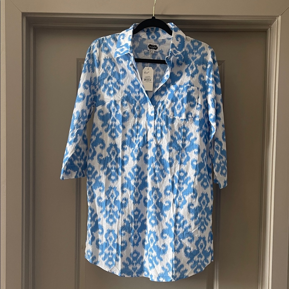 NWT Mud Pie Blue and White Patterned Women’s Swimsuit Coverup - Size Small - Picture 1 of 3